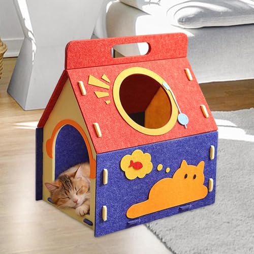 Felt Cat House Hideaway Cave Shelter, Scratch Resistant Indoor Cat Bed, Warm Spacious Play and Rest House for Cats- Style A - color: Style A