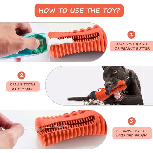 Cutiful Dog Toys for Aggressive Chewers Large Medium Breed, Indestructible Dog Chew Toys, Squeaky Interactive Tough Extremely Durable, Dogs Toothbrush Toys to Keep Them Busy - color: orange