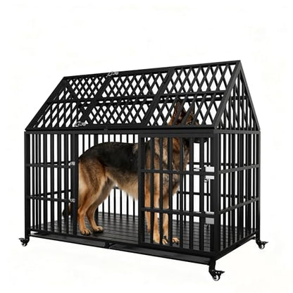 58 inch Heavy Duty Indestructible Dog Crate, New Upgraded Reinforced for Large Dogs,XXL Dog Crate for High Anxiety Dogs/Max Load Capacity 250lbs/Double Door with Wheels - size: 58''