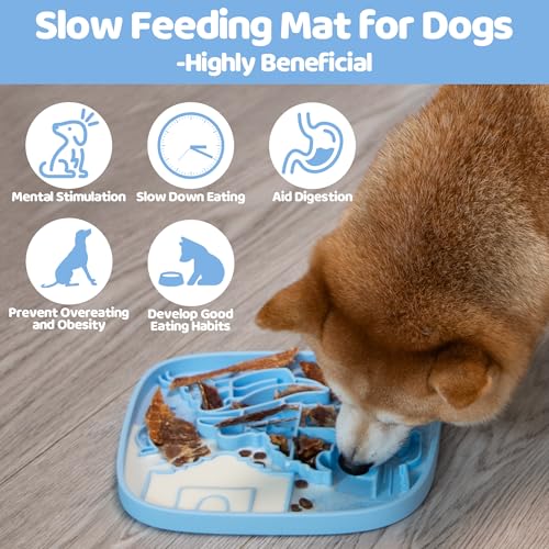 Puzzle Feeder Snuffle Mat and Lick Mat for Dogs,Texas Textured Slow Feeder, 0.75 Inch Thin Silicone Mat Holds 3 Cups, Dishwasher and Microwave Safe, Blue - color: Blue
