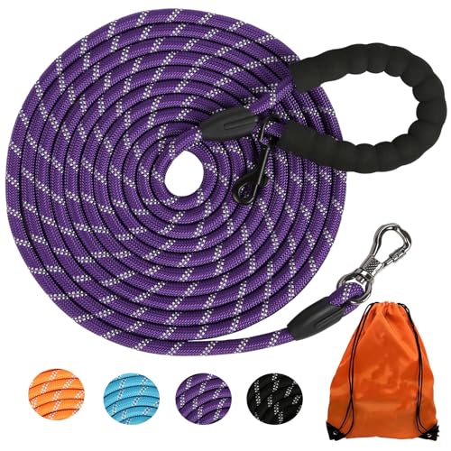 Long Dog Leash for Dog Training 16FT/20FT/30FT/50FT/100FT, Lockable Hook Reflective Leash, Heavy Duty Dogs Lead Tie Out Rope for Large Medium Small Dogs Outside Walking, Playing, Camping, or Yard - color: Purple, size: 20FT*3/8 inch