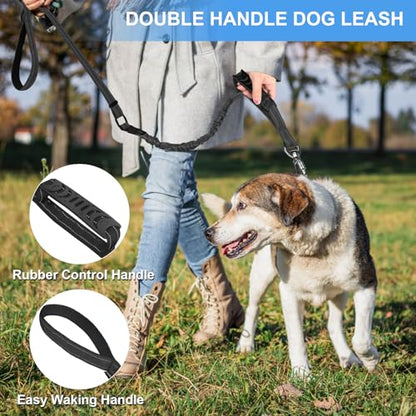 Heavy Duty Dog Leash for Medium Large Dogs,4-6FT Shock Absorbing Bungee Tactical Dog Leash with Control Padded Handle and Car Seatbelt, Reflective Lead for Walking Training,Black - color: Black