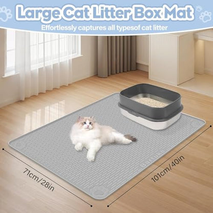Kalolary Cat Litter Mats, 40" x 28" Extra Large Silicone Cat Mat for Litter Box, Easy to Clean Kitty Litter Trapping Mat, Soft on Kitty Paws, Waterproof, Urine-Proof Kitty Litter Mats for Floor, Grey - color: Grey: 101x71cm