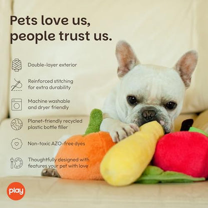 P.L.A.Y. Cute Plush Dog Toys - Fruit & Vegetable Themed Durable Squeaker Chew Toy, Great for Puppies & Small, Medium, Large Dogs - Machine Washable, Recycled Materials (Garden Fresh Zucchini, Medium) - color: Zucchini, size: Medium