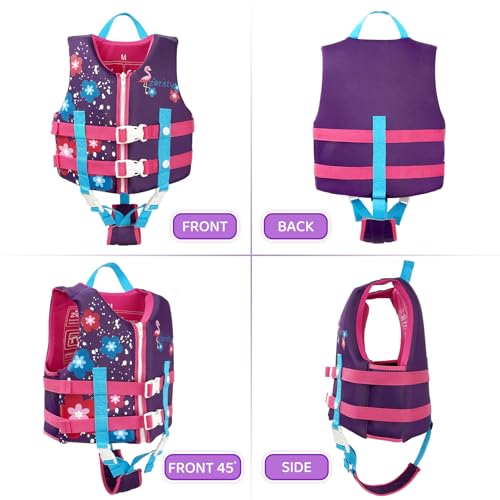 Toddler Swim Vest Neoprene Kids Float Jacket Swimming Aid for Children Girls and Boys 20-30-40-50-60-70-80Lbs with Dual Adjustable Safety Straps - color: Purple, size: L(Age Recommend 6-9 Years)