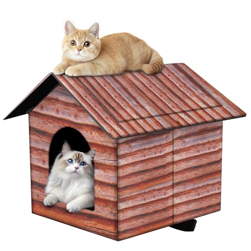 Outdoor Cat House Cat House for Outdoor and Indoor Use - Waterproof Shelter for Cats, Dogs, and Feral Animals (Redwood Color, Medium) - color: redwood color, size: Medium