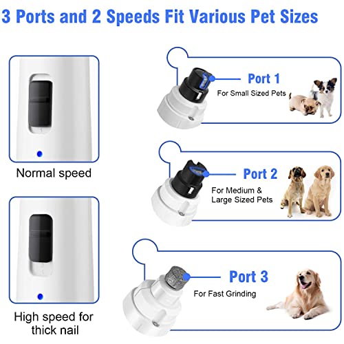Casfuy Dog Nail Grinder with LED Light - Upgraded 2-Speed Electric Pet Nail Trimmer Powerful Painless Paws Grooming & Smoothing for Small Medium Large Dogs & Cats (White) - color: White