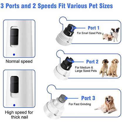 Casfuy Dog Nail Grinder with LED Light - Upgraded 2-Speed Electric Pet Nail Trimmer Powerful Painless Paws Grooming & Smoothing for Small Medium Large Dogs & Cats (White) - color: White