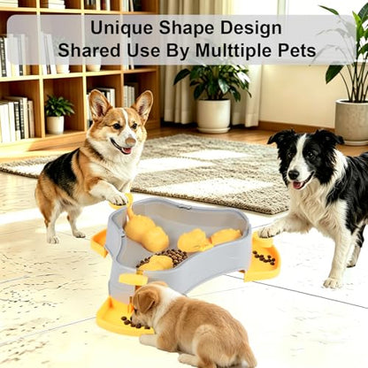 Dog Cat Treat Dispenser Slow Feeder Toy, 3-in-1 Interactive Dog Puzzle Press Toys, Dog Enrichment Toy No-Slip Interactive Brain Training Toys for Smart Dog Cats (Grey/Yellow) - color: Grey/Yellow