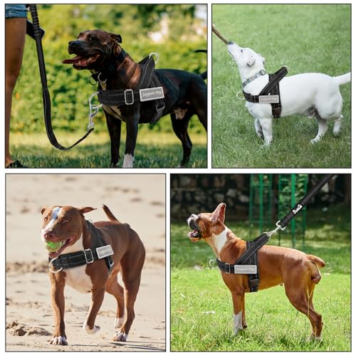 Lukovee No Pull Dog Harness and Leash Set - Heavy Duty Dog Vest with Soft Velvet Padding for Medium Large Dogs, Adjustable Reflective Tactical Harness with 2 Control Handles & Front Clip (XL, Yellow) - color: Brown, size: X-Large