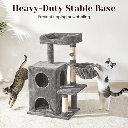 Fansafurn Modern Cat Tree with Scratching Posts, Cat Bed, Hammocks & Condos – Multi-Level Cat Tower for Playful Cats, 36" Modern Cat Tree Tower, Grey - color: Light Grey