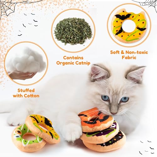 Summer Catnip Cat Toys - 5Pcs Pet Days Donut Catnip Stuffed Kittens Supplies, Funny Pumpkin Bat Spider Dessert Pet Toys, Fun Cats Chew Bite Teething Tool Catmint Birthday Interactive Supplies - style: Halloween Donut