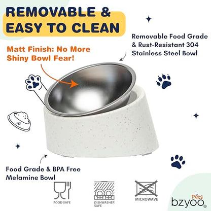 bzyoo 16oz Tilted Dog Bowl for Small Dogs & Cats, 15° Elevated Stainless Steel Pet Feeder, Ergonomic Anti-Vomiting Food Bowl for Frenchie, Pug, Persian Cat, Non-Skid Melamine Stand, Sprinkle (White) - color: White