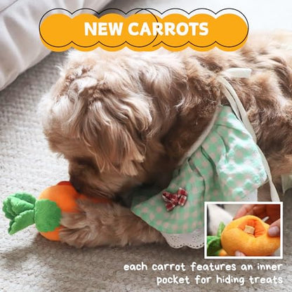 CECE PAW Dog Enrichment Puzzle, Interactive Squeaky Carrot Farm Snuffle Mat for Mental Stimulation and Puppy Brain Training, Small, Medium and Large Dogs (Upgraded Carrots with Treat Pockets) - color: Carrot Puzzle + Lick Mat, size: Dog