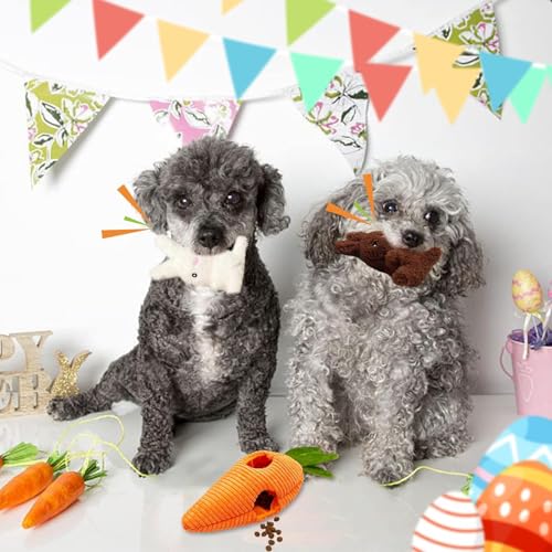 Easter Dog Toys, Carrot Hide and Seek with 2 Squeaky Bunny Small and Plush Dog Puzzle Toys, Easter Squeaky Gifts for Small and Medium Dogs - style: B-Easter Carrot
