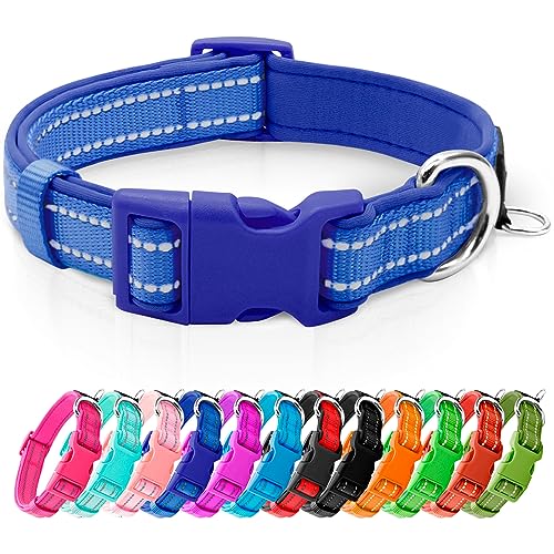 Reflective Dog Collar,Soft Neoprene Padded Pet Collar with ID Tag Ring,Adjustable for Puppy and Small Dogs,Royal Blue,XS - color: Royal Blue, size: X-Small (Pack of 1)