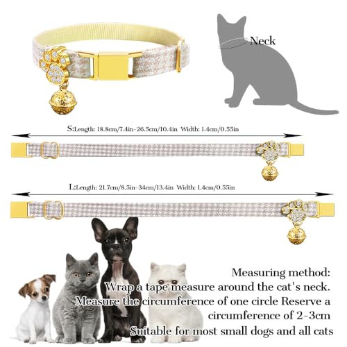Personalized Breakaway Cat Collars - Magnetic Buckle, Bell - Safety Quick Release, Customized for Girls & Boys Cats- (Houndstooth-Khaki) - color: Houndstooth-Khaki