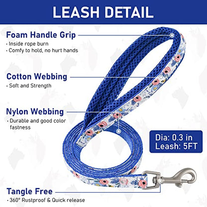 Small Dog Harness Collar and Leash Set, Step in No Chock No Pull Soft Mesh Adjustable Dog Vest Harnesses Plaid Reflective for Dogs Puppy Cats Kitten Rabbit (Blue Flower, XS) - color: Blue Flower, size: XS