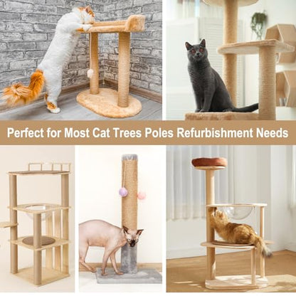 6 Pack Cat Scratching Post Replacement, 15.7 x 3.8 Inches Jute Rope Scratching Post Refill with M8 Screws for Indoor Kittens Tower (Yellow)