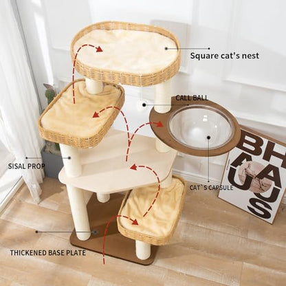 Modern Cat Tree Tower, Hand-Woven Condo for Large Cats with Sisal Scratching Post, Cute Cats Furniture Activity Center - color: LS-02-new1