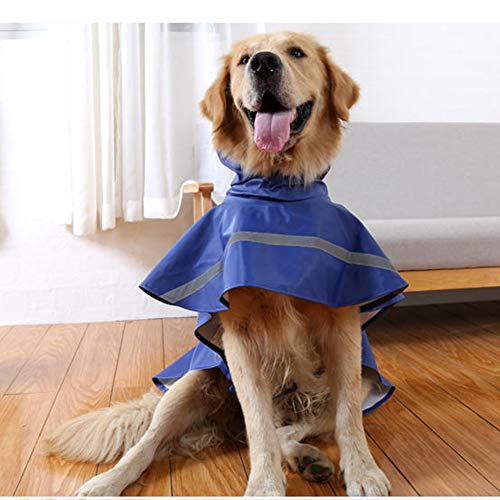 NACOCO Large Dog Raincoat Adjustable Pet Water Proof Clothes Lightweight Rain Jacket Poncho Hoodies with Strip Reflective (L, Blue) - color: Blue, size: Large (Pack of 1)