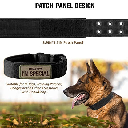 Tactical Dog Collar Military Adjustable Dog Collars Soft Nylon Training Collar with Patch Heavy Duty Metal Buckle Collars for Medium Large Dogs (Black, M) - color: Black, size: M
