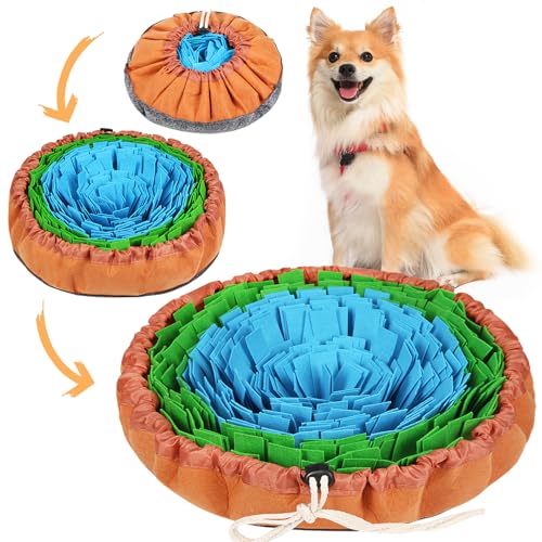 Vivifying Snuffle Mat for Dogs, Adjustable Treats Feeding Mat for Slow Eating and Keep Busy, Interactive Dog Puzzle Toys Encourages Natural Foraging Skills and Smell Training (Blue Green) - color: Blue&Green&Brown