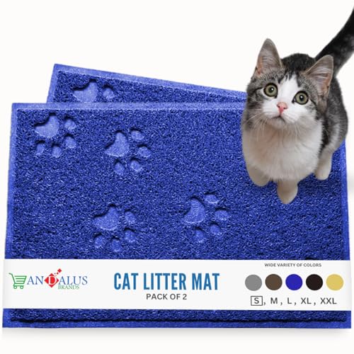 Andalus Small Cat Litter Mat, Pack of 2 - Waterproof, Non-Slip & Easy to Clean Cat Litter Box Mat for Extra Efficient Pet Litter-Trapping, Blue (15.75” X 11.75”) - color: Blue
