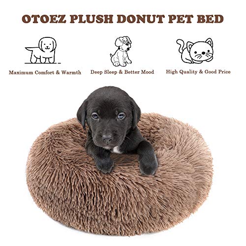 otoez Kitten Puppy Bed Extra Small XS Round Dog Cat Beds Anti Anxiety Plush Pet Calming Donut Bed with Non-Slip Waterproof Bottom, Washable (15.7", Khaki) - color: Khaki, size: 15.7"