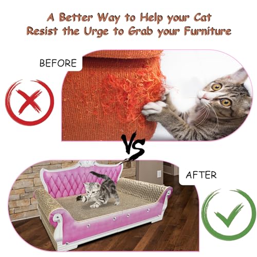 Luxury Cardboard Cat Scratcher Sofa Bed, Couch Shaped Scratching Board with Catnip, Scratcher for Indoor Cats, Large Pink - color: Pink Sofa