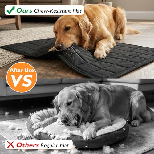 Chew Proof Dog Mat for Aggressive Chewers,18" x 29" Machine Washable Dog Crate Pad Quilted Mat, Ultra-Durable Indestructible Pad for Small Dogs, Black Kennel Pad - size: 18"x29"