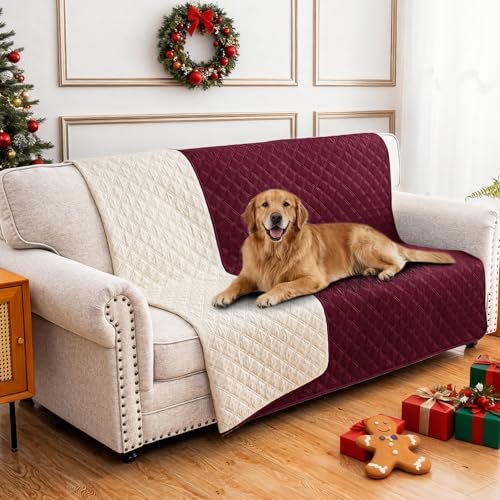 Waterproof Dog Bed Cover Pet Blanket, Soft Couch Cover for Dogs Washable, Non-Slip Dog Blanket Protect Furniture Couch Sofa Car for Puppy Large Dogs Cat Christmas (52x82 Inch, Burgundy) - color: Burgundy, size: 52" x 82" (Pack of 1)