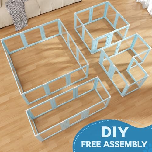 DIY Clear Acrylic Dog Playpen Indoor, Transparent Easy Cleansing Puppy Fence with Suction Cup, Easy-Assemble Indoor Whelping Crate for Small Puppies (23.6" H, 12PCS), Blue - color: Blue, style: 12PCS