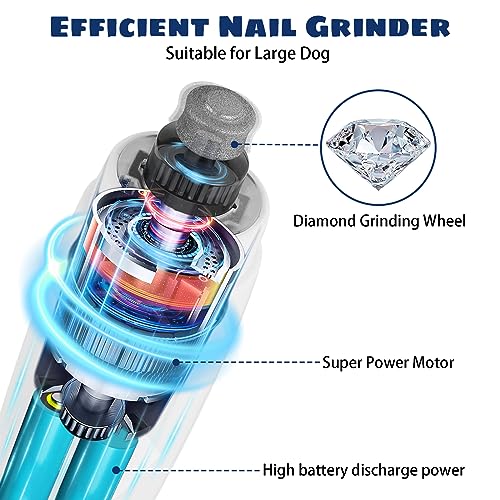 Upgrade Dog Nail Grinder with 5 LED Shadow Free Light, Dog Nail Trimmer Protect Pet Paws from Over Grinding with 2 Speed Super Power Motor, with one aditional Concave-Shaped Replacement Head - color: Grinder+1 Head