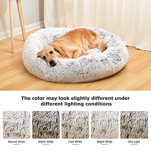 Bedfolks Calming Donut Dog Bed, 36 Inches Round Fluffy Dog Beds for Large Dogs, Anti-Anxiety Plush Dog Bed, Machine Washable Pet Bed (Light Grey, Large) - color: Light Grey, size: 36.0"L x 36.0"W x 8.0"Th