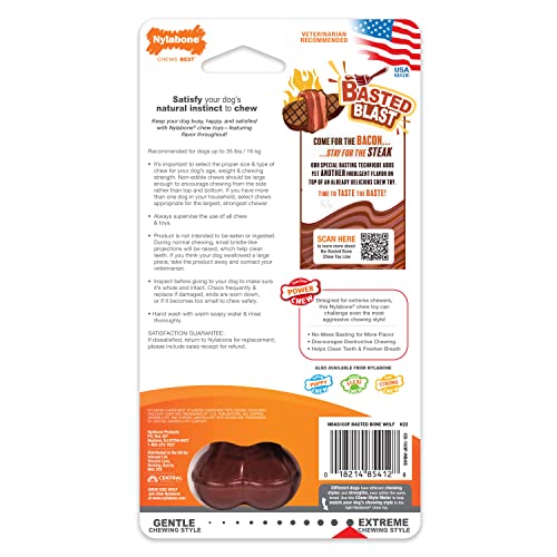 Nylabone Textured Bone Power Chew Toy for Dogs, Durable & Tough Dog Toys for Aggressive Chewers, Basted Blast Bacon & Steak Flavor, Medium Dogs - Up to 35 lbs, 1 Count - size: Medium
