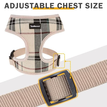 SCENEREAL Puppy Dog Harness with Leash Set for Small Medium Dogs, Soft Mesh Pet Harnesses and Leash, No Chock Plaid No Pull Vest - color: Beige, size: XS: Chest Girth: 10"-14"