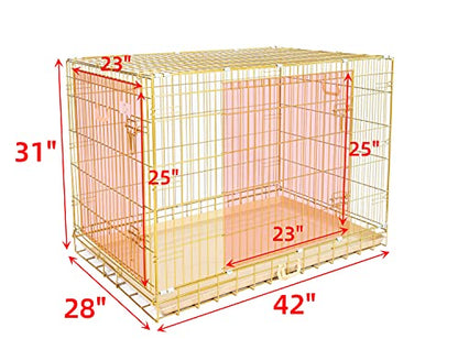HOMEY PET 42" Gold Folding Dog Crate, Dog Cage for Large Dog Kennels with Pull Out Tray(No Floor Grid)