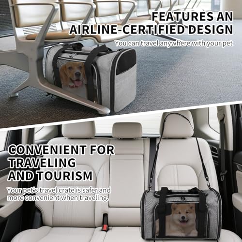 Carriers Soft-Sided Pet Carrier Case for Small Medium Cats Dogs Puppy Under 15 lbs,Airline Approved Cat Carrier with 4 Ventilated Windows (Medium,Grey&Black) - color: grey&black, size: 17.0"L x 11.0"W x 11.0"H