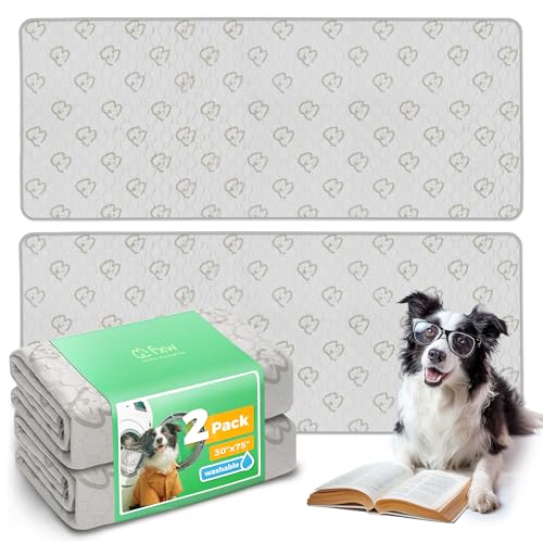 FXW Washable Pee Pads for Dogs, Leak-Proof & Non-Slip, Specifically Designed for Potty Training, 30" x 75" Rectangle, Khaki, 2 Packs - color: Khaki, size: 30" x 75" (2 Packs)