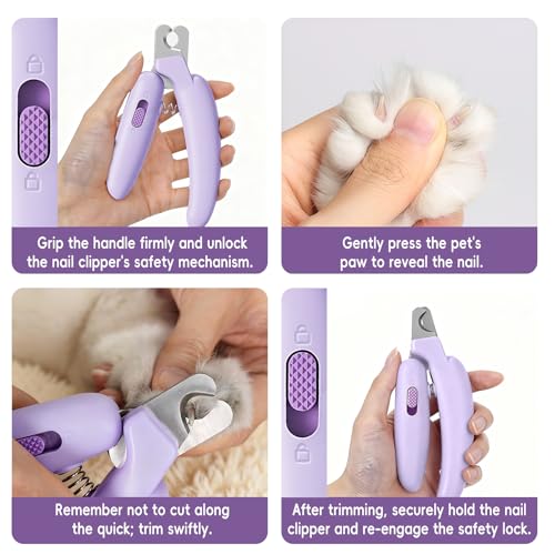 Dog Nail Clippers,Dog Nail Trimmers for Small Medium Dogs and Cats - Professional Grooming Tool with Safety Lock, Sharp Stainless Steel Blade Prevents Splitting, Includes Nail File (Purple-mini) - size: Purple-mini