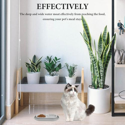 Alasum Ant Repellent Cat Bowl with Water Moat, Dual Food and Water Bowls for Indoor Outdoor Cats &Amp; Small Dogs, Space Saving Spill Resistant Pet Feeding Station, Gray, 10.6x5.9x1.4 in - color: Grey