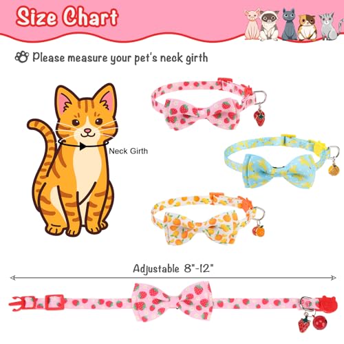 Breakaway Cat Collar with Removable Bow Tie and Bell, Cute Multi-Style Patterns, 3 Pack Safety Buckle Kitten Collars, Adjustable Pet Collar for Cats Puppy (Style B - Fruit) - color: Style B - Fruit