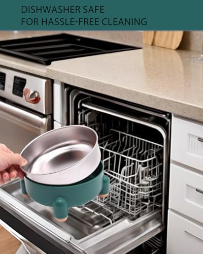 Elevated Cat Bowls 2-Pack for Anti-Vomiting & Whisker Relief - Stainless Steel Raised Food and Water Set, 3 Cups (24 oz) Each, Non-Slip, Dishwasher Safe for Indoor Cats (Green) - size: 2 Pcs