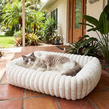 Cat Beds for Indoor Cats, Square Self Warming Cat Bed Orthopedic Pet Bed with Pillow Super Soft Rabbit Fur Small Dog Beds, Calming Plush Kitten Bed with Removable Washable Cover & Anti-Slip Bottom - size: 22*18*6 inces