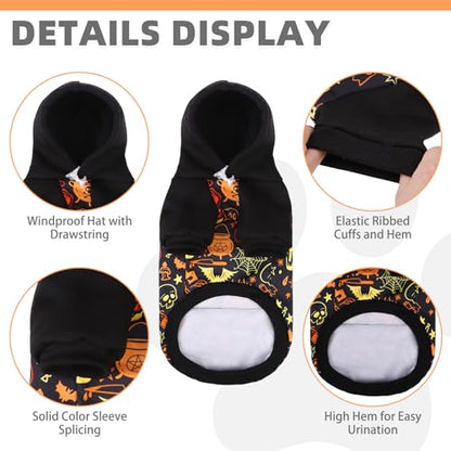 KOOLTAIL Halloween Dog Hoodie Pumpkin Costume Outfit for Small Medium Large Dogs, Soft Fall Pet Sweater Hat Hooded Sweatshirt, Clod Weather Coat, Warm Clothes with Leash Hole and Pocket Male/Female M - color: Halloween Pattern, size: Medium