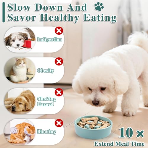 Ceramic Slow Feeder Dog Bowls, 0.6 Cups Dog Food Dish for Small and Medium Breed, Puzzle Dog Food Bowl for Fast Eater, 15OZ, 6.3 inch(Light Green) - color: Light Green-M