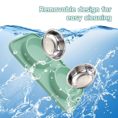 Double Dog Food Bowls Stainless Steel with No Spill Non Skid Silicone Mat Removable Dog Water and Food Bowls Set Durable Feeding for Small Dogs Puppy Cat Kitten(Blue) - color: 【Blue】