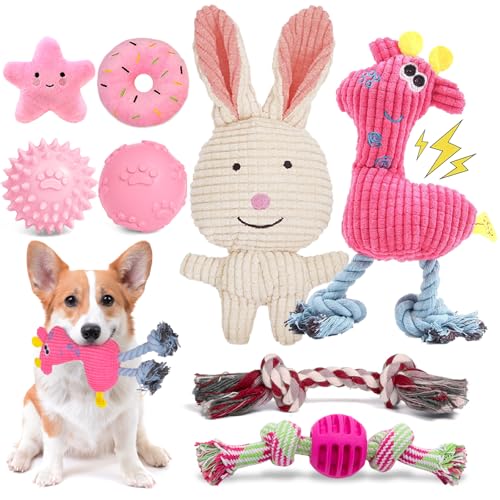 8 Pack Luxury Puppy Toys for Teething Small Dogs, Puppy Chew Toys with Squeaky Dog Toys, Balls and Rope Dog Chew Toys, Dog Toys to Keep Them Busy (Pink, 8-Pack) - color: Pink, 8-pack