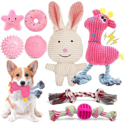 8 Pack Luxury Puppy Toys for Teething Small Dogs, Puppy Chew Toys with Squeaky Dog Toys, Balls and Rope Dog Chew Toys, Dog Toys to Keep Them Busy (Pink, 8-Pack) - color: Pink, 8-pack
